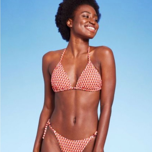 WILD FABLE BIKINI TOP RIBBED TRIANGLE FIT MULTI COLOR GEOMETRIC PRINT NWT - Picture 3 of 7